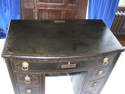 Byrons desk, Newstead abbey before treatment following water damage